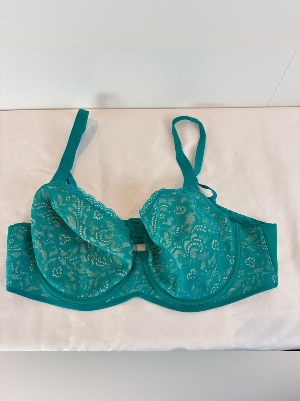 Soma 36C Enticing Lift Unlined Full Coverage Bra Lace Teal Turquoise Cyan Lined